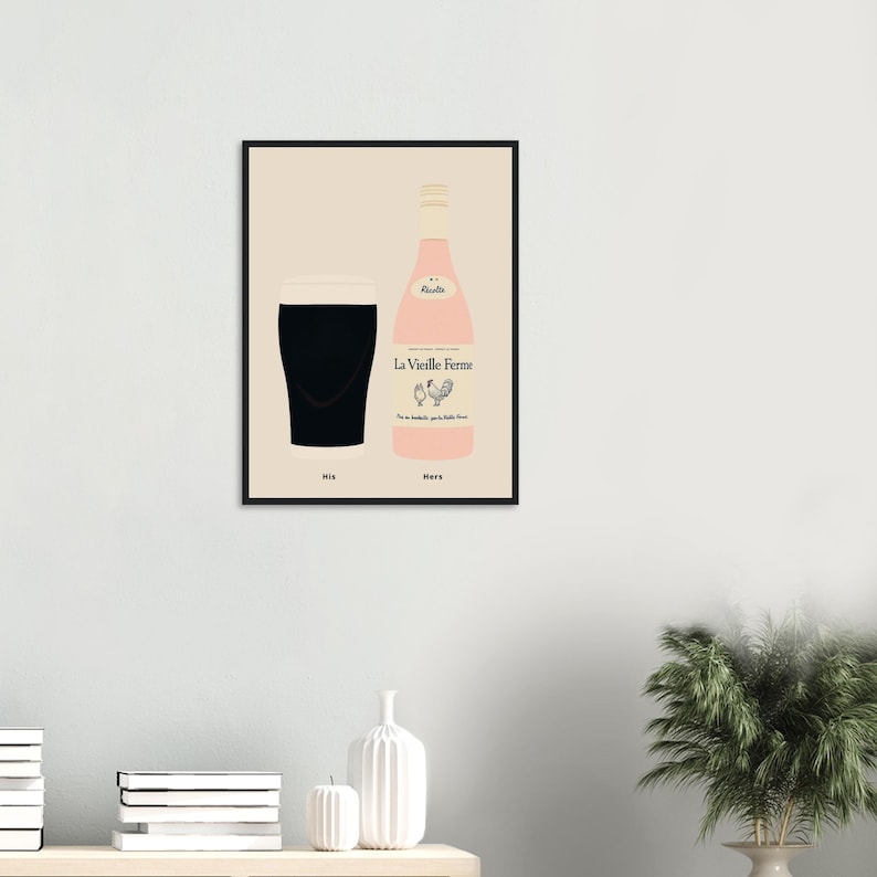 Irish Stout and Chicken Wine Print, His and Hers Poster, Alcohol Prints, Wine Art Print, Split the G Print, House warming Gift A1/A2/A3/A4 image 6