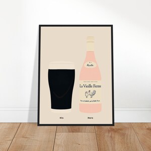 Irish Stout and Chicken Wine Print, His and Hers Poster, Alcohol Prints, Wine Art Print, Split the G Print, House warming Gift A1/A2/A3/A4 image 2