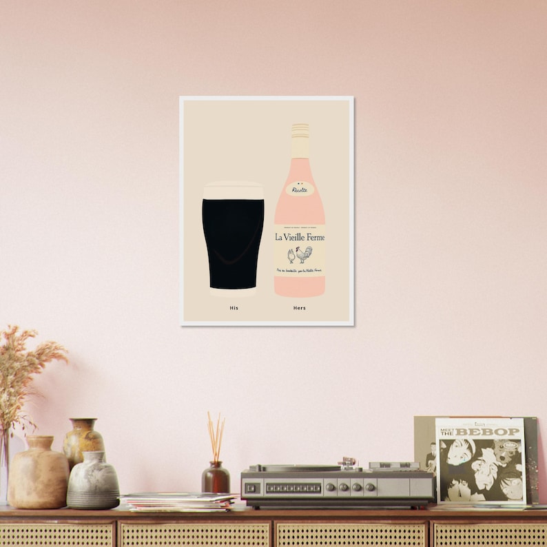 Irish Stout and Chicken Wine Print, His and Hers Poster, Alcohol Prints, Wine Art Print, Split the G Print, House warming Gift A1/A2/A3/A4 image 4