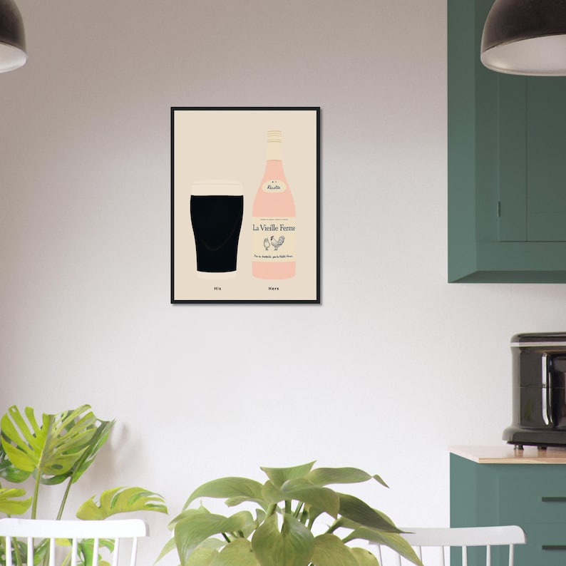 Irish Stout and Chicken Wine Print, His and Hers Poster, Alcohol Prints, Wine Art Print, Split the G Print, House warming Gift A1/A2/A3/A4 image 5