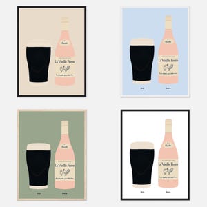 Irish Stout and Chicken Wine Print, His and Hers Poster, Alcohol Prints, Wine Art Print, Split the G Print, House warming Gift A1/A2/A3/A4 image 3