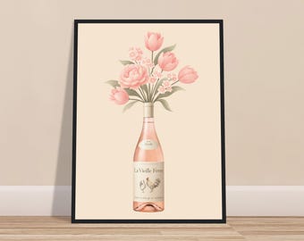 Chicken Wine Floral Art Print, Botanical Kitchen Decor, Alcohol Prints, Whimsical Kitchen Wall Decor, House warming Gift A1/A2/A3/A4/A5