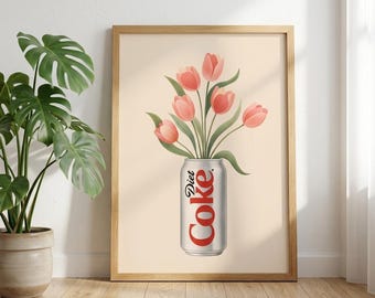 Diet Coke & Tulip Art Print, Trendy Kitchen Decor, Alcohol Prints, Whimsical Kitchen Wall Decor, House warming Gift A1/A2/A3/A4/A5