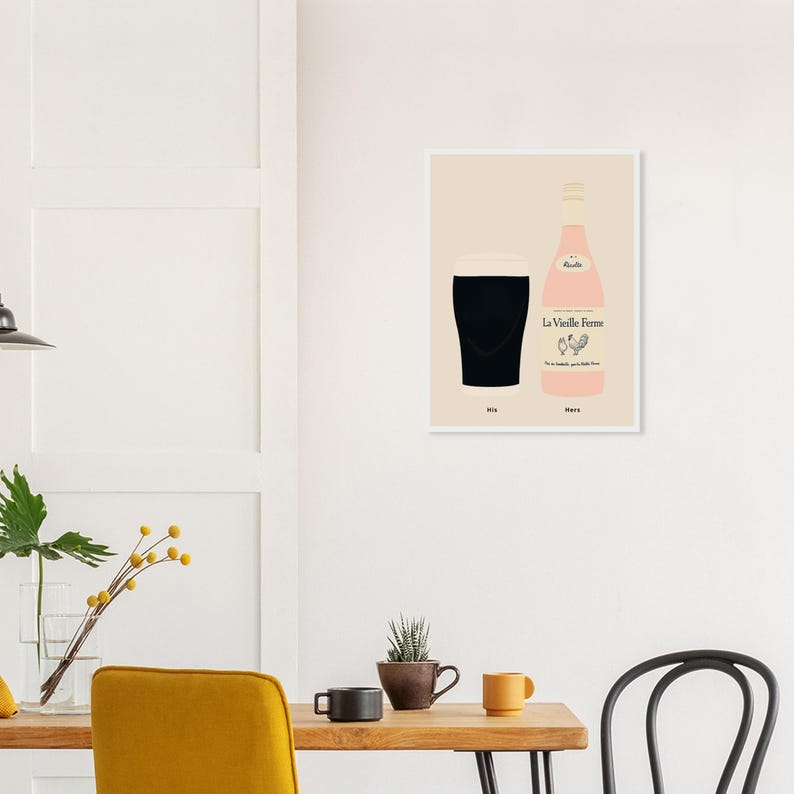 Irish Stout and Chicken Wine Print, His and Hers Poster, Alcohol Prints, Wine Art Print, Split the G Print, House warming Gift A1/A2/A3/A4 image 7