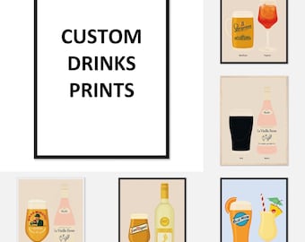 Custom Drinks Print, His and Hers Poster, Alcohol Prints, Couples Drinks Print, Split the G Print, House warming Gift A1/A2/A3/A4/A5