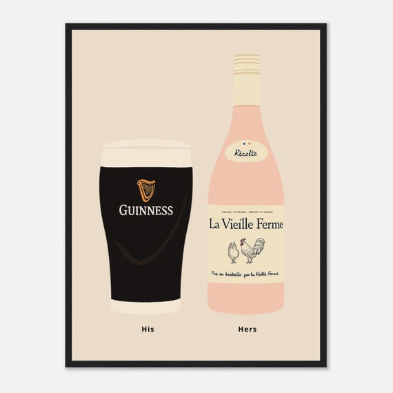 Guinness and Chicken Wine Print , His and Hers Poster, Alcohol Prints, Wine Art Print, Split the G Print, House warming Gift A1/A2/A3/A4/A5