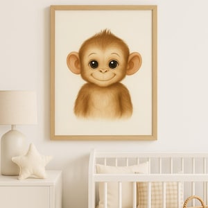 Cheeky Monkey Nursery Print – Jungle Safari Animal Wall Art, Instant Download Printable Poster for Baby Room, Digital Playroom Decor