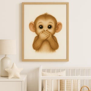 Cheeky Monkey Nursery Print – Jungle Safari Animal Wall Art, Instant Download Printable Poster for Baby Room, Digital Playroom Decor