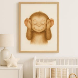 Cheeky Monkey Nursery Print – Jungle Safari Animal Wall Art, Instant Download Printable Poster for Baby Room, Digital Playroom Decor