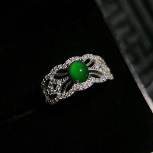 Natural Type AAA Full Green Jadeite Jade Adjustable Ring, Lace Inspired Elegant Design Real Jadeite Jade Ring For Women, Special Ring Gift For her