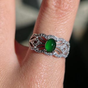 Natural Type AAA Full Green Jadeite Jade Adjustable Ring, Lace Inspired Elegant Design Real Jadeite Jade Ring For Women, Special Ring Gift For her, soft gothic style
