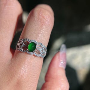 Natural Type AAA Full Green Jadeite Jade Adjustable Ring, Lace Inspired Elegant Design Real Jadeite Jade Ring For Women, Special Ring Gift For her