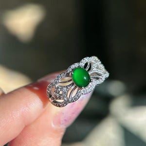 Grüner Jadeit Jade Ring: Sterling Silber Spitzen-Design, Verstellbares Band