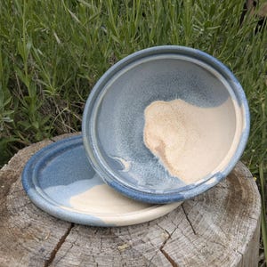 Bowl Plate Set Handmade Ceramic Ocean Coastal Blue Sand Glaze Dinnerware Pottery Stoneware Kitchen Decor Tableware Beach House