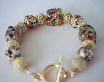 Gold Confetti: Armband met Venetiaanse Murano goudfolie kralen, goud vermeil kralen en knevel
