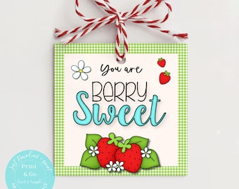 Strawberry Gift Tags Printable | Berry Sweet Tags | Teacher Appreciation Gift | End of Year Tag