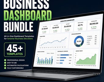 45-in-1 Business Dashboard Bundle | Excel and Google Sheets KPI, Finance, HR & Project Management Templates