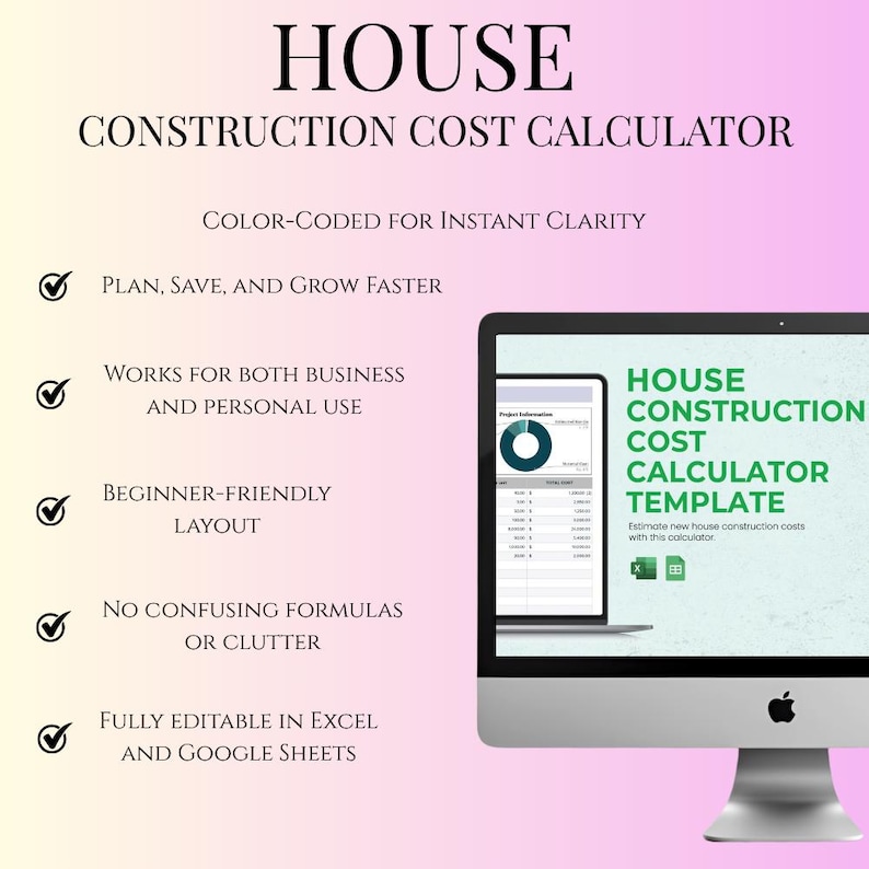 House Construction Cost Calculator: Excel Budget Estimator (template ...