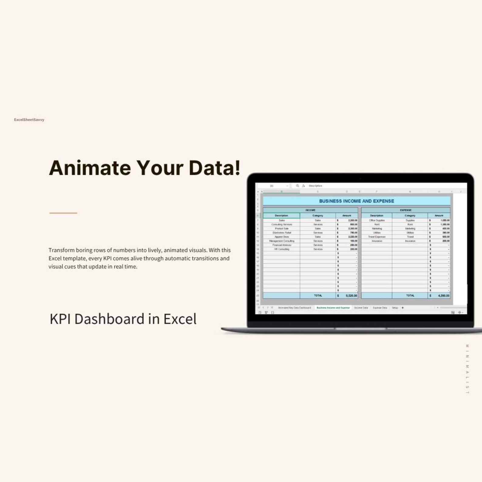 Animated KPI Dashboard Excel Template: Business Metrics Tracker - Etsy