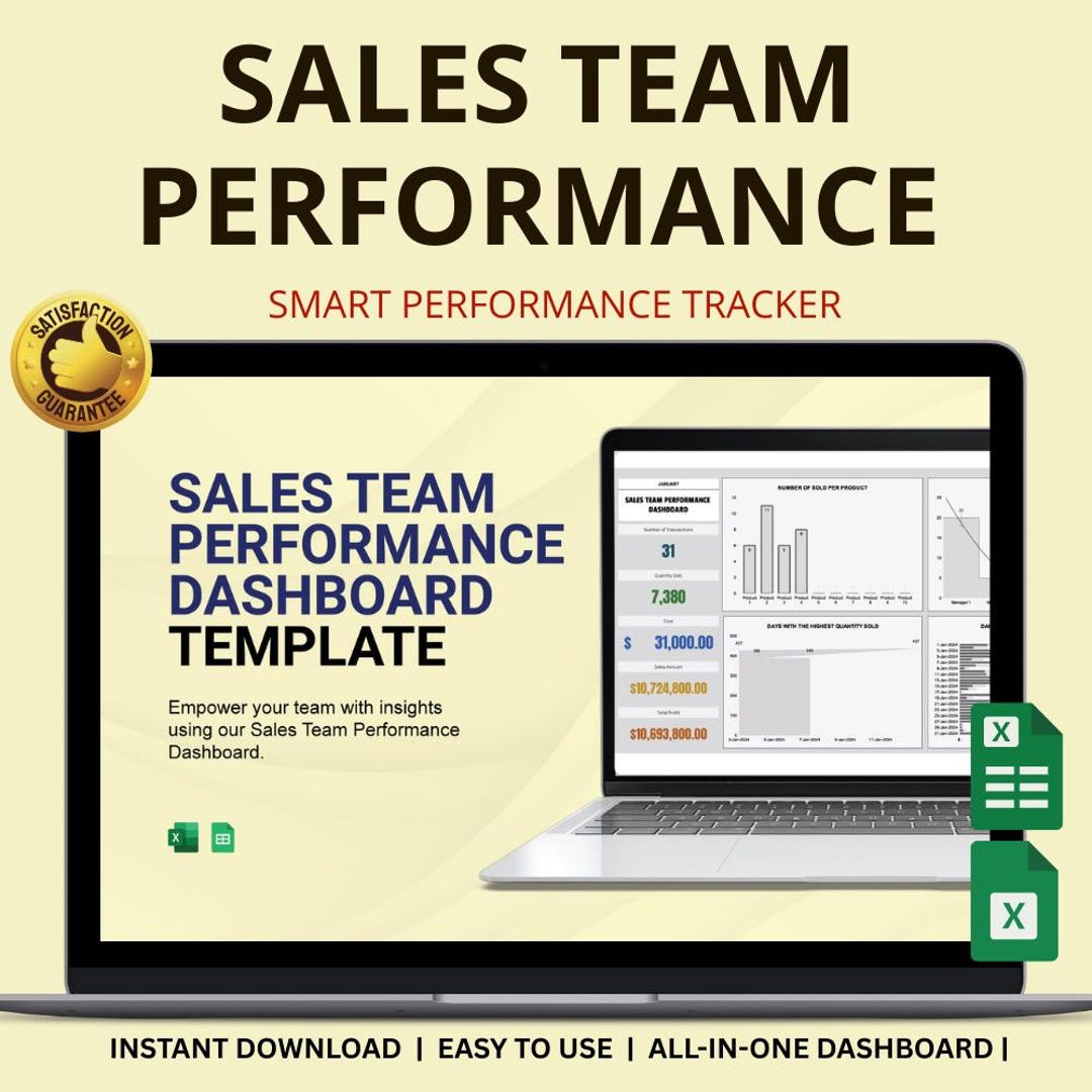 Sales Team Performance Dashboard Excel & Google Sheets: Track Kpis and ...