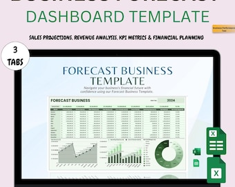 Dashboard bedrijfsprognose: Excel + Google Spreadsheets-sjabloon (digitale download)