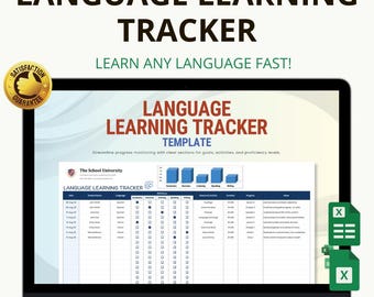 Language Learning Tracker Excel & Google Sheets: Track Study Progress, Vocabulary and Goals