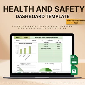 Workplace Safety Dashboard Template | Excel & Google Sheets HSE Tracker | Incident, Hazard, Risk, and Compliance KPI Report Builder