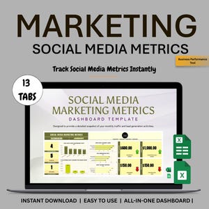 Social Media Marketing Dashboard: KPI Tracker for Excel + Google Sheets (Digital Download)