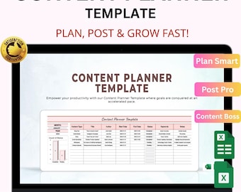 Content Planner Template Excel & Google Sheets | Monthly Social Media, Blog and Marketing Calendar