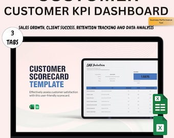 Customer KPI Dashboard Template: Excel & Google Sheets (Digital Download)