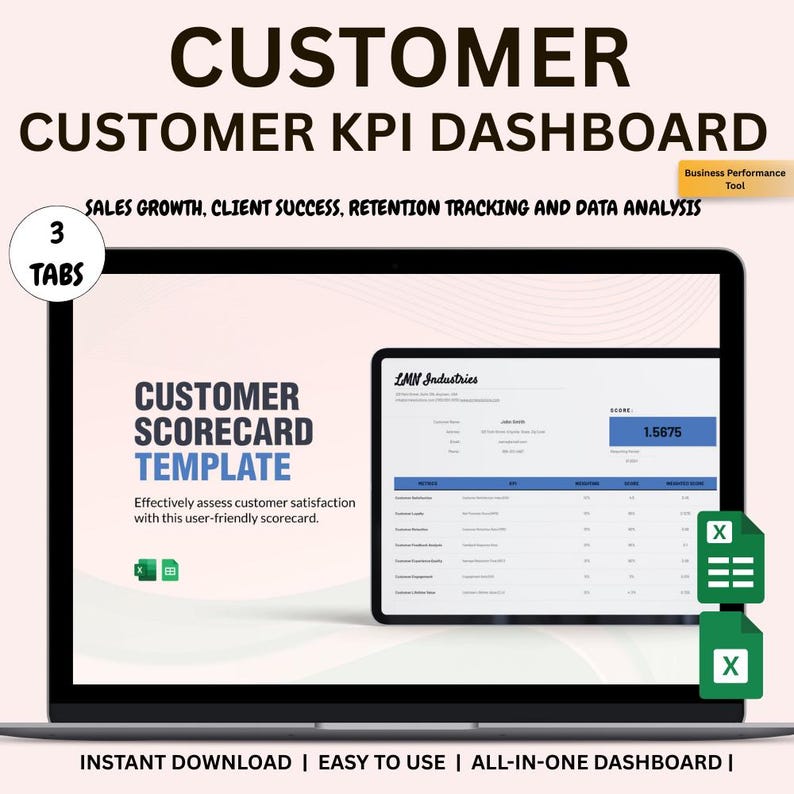 Client Notification Kpi Customer KPI Dashboard Template: Excel & Google Sheets (digital ...