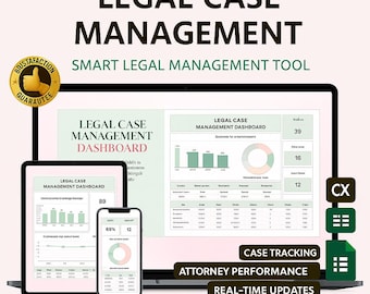 Legal Case Management Dashboard Excel & Google Sheets: Track Clients, Deadlines and Outcomes