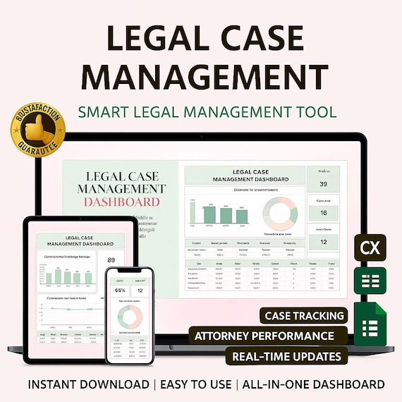 Legal Case Management Dashboard Excel & Google Sheets: Track Clients, Deadlines and Outcomes