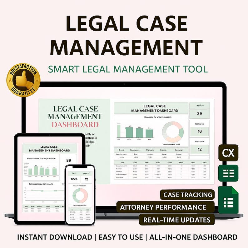 Legal Case Management Dashboard Excel & Google Sheets: Track Clients ...