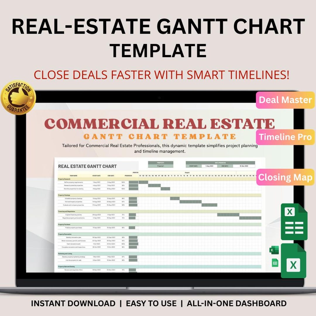 Commercial Real Estate Gantt Chart Excel & Google Sheets | Project ...