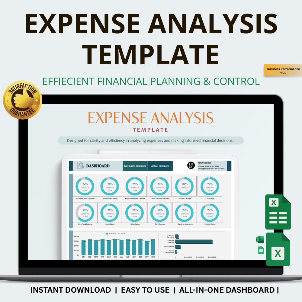 Expense Analysis Template Excel & Google Sheets: Track Business Costs ...