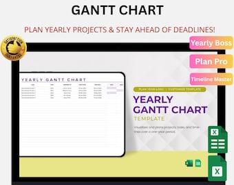 Yearly Task Planner GANTT Chart Template Excel & Google Sheets | Project Planner, Timeline and Task Scheduler