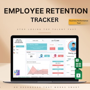 Employee Retention Dashboard Excel & Google Sheets | HR Analytics Tracker | Staff Turnover KPI Report | Workforce Metrics Template