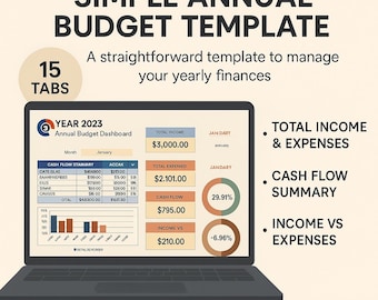 Annual Budget Template Excel & Google Sheets | 12-Month Simple Budget Planner and Expense Tracker