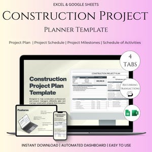 Construction Project Planner Excel | Contractor Timeline & Budget Template | Building Schedule Tracker | Editable Sheet Download