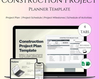 Construction Project Planner Excel | Contractor Timeline & Budget Template | Building Schedule Tracker | Editable Sheet Download