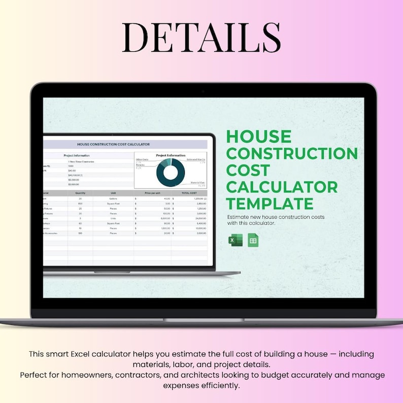 House Construction Cost Calculator: Excel Budget Estimator (template ...