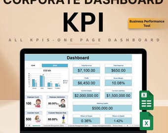 Plantilla de panel de indicadores clave de rendimiento (KPI) empresarial: Excel y Hojas de cálculo de Google (descarga digital)