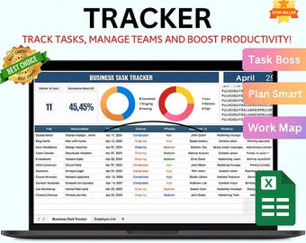 Business Task Tracker Template Excel Sheets | Task Management, Employee and Project Planner (Instant Download)