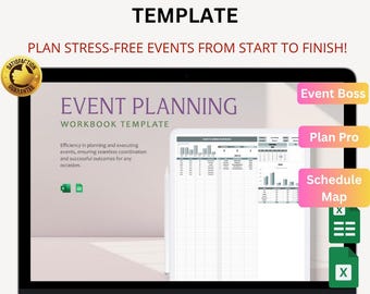Plantilla de libro de planificación de eventos (Excel y Hojas de cálculo de Google) / Herramienta de gestión de horarios, presupuestos y eventos