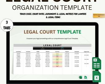 Legal Case Tracker Template: Excel + Google Sheets Dashboard (Digital Download)