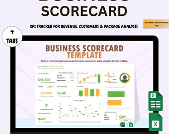 Business Scorecard Dashboard: Excel & Google Sheets KPI Tracker (Digital Download)