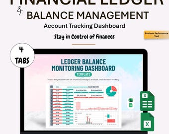 Accounting Ledger Balance Dashboard | Excel + Google Sheets | Finance Tracker, Expense Report & Business Accounting Template