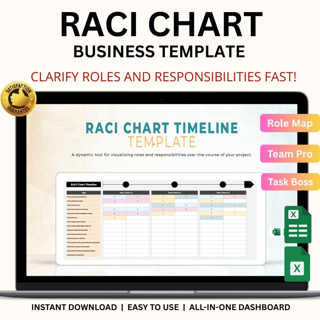 RACI Chart Timeline Template Excel & Google Sheets: Manage Roles, Teams ...