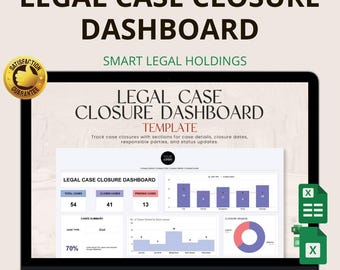 Legal Case Dashboard Excel & Google Sheets: Track Case Closure, Clients and Outcomes